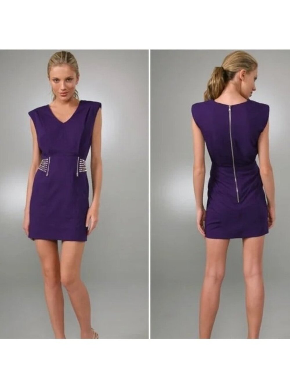 Plastic Island Gala Women's Sleeveless Knee Length Dress Purple Silver